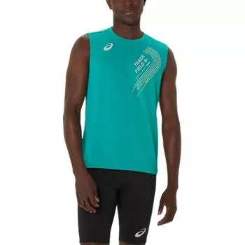 Asics Letter Sleeveless Round Neck Vest Men tops Blue-Green 2091A743-414 M