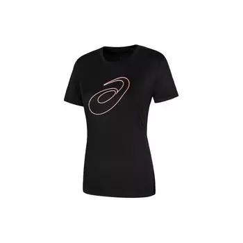 Asics Logo Print Pullover Round Neck Moisture Wicking Quick Dry Short Sleeve T-Shirt Women T-Shirt Black 2012C962-001 M