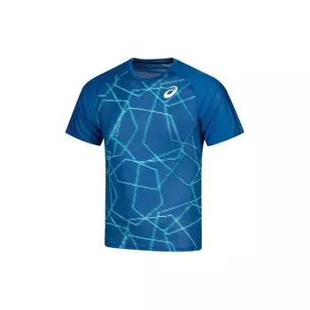 Asics Logo Round Neck Soft Comfortable Short Sleeve T-Shirt Men T-Shirts Blue 2091A523-404 M
