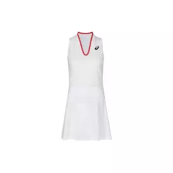 Asics Match Dress Solid V-Neck Tennis Knit Sleeveless Dress Women Dresses Off-White 2042A254-100 S