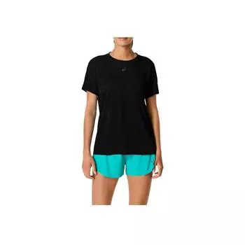 Asics Metarun Round Neck Solid Color Casual Short Sleeve Regular T-Shirt Women T-Shirts Black 2012D223-001 S