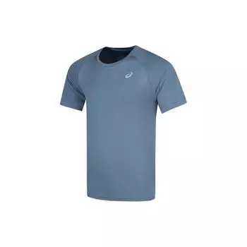Asics Solid Color Outdoor Casual Sports Crew Neck Short Sleeve T-Shirt Men Tops Gray Blue 2011C701-404 S