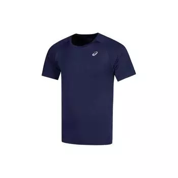Asics Solid Color Outdoor Casual Sports Crew Neck Short Sleeve T-Shirt Men Tops Navy-Blue 2011C701-400 S