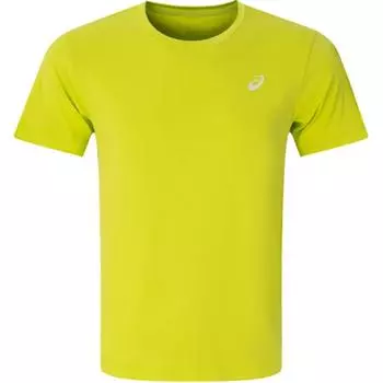 Asics Ss25 Логотип бренда Однотонная Вязаная Влагоотводящая Быстросохнущая Дышащая Футболка с коротким рукавом и круглым вырезом Мужские топы Лаймово-зеленый 2011D202-301 XL