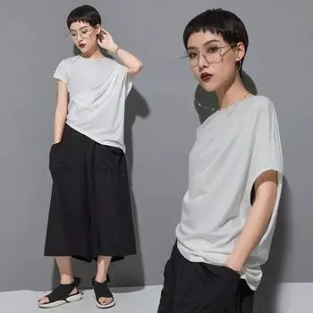 Асимметричная футболка для похудения 2025 - Темный холодный стиль для женщин L (55-62.5 kg)