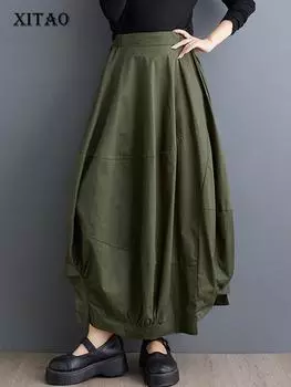 Асимметричная однотонная юбка-простота XITAO DMJ4165 One Size чёрный