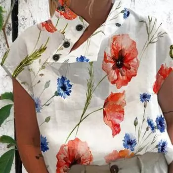 Асимметричная планка на пуговицах без рукавов, свободная повседневная рубашка, водолазка с ярким цветочным принтом, пуловер, рубашка XL синий