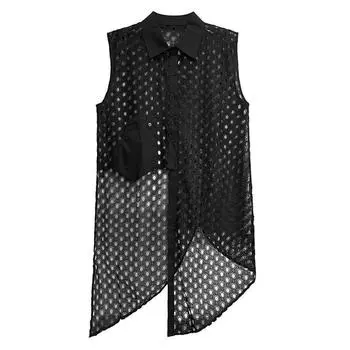 Асимметричная рубашка без рукавов XITAO, женский топ с вырезами WLD20138 One Size чёрный