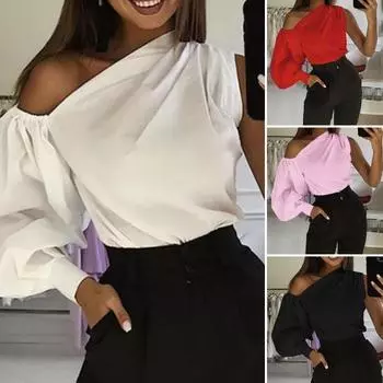 Асимметричная женская блузка с рукавом-фонариком, свободная посадка, из мягкой ткани, сексуальная 3XL вино красного