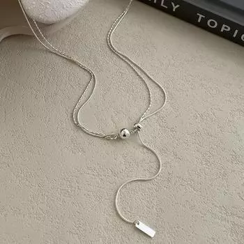 Асимметричное двухслойное ожерелье Banyan Tree из серебра 925 пробы с шариками — корейский стиль для осени/зимы NS2932 серебряный