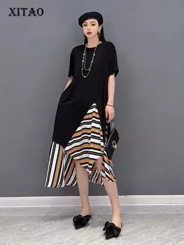 Асимметричное индивидуальное платье XITAO с принтом WMD5490 One Size чёрный