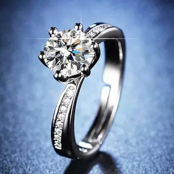 Асимметричное кольцо с шестью лапками, женское бриллиантовое кольцо весом 1 карат, волнообразное кольцо из белого золота с цирконием opening adjustable