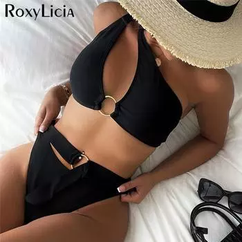 Асимметричное монокини на одно плечо, женский купальник, женский купальник, комплект из двух частей, купальный костюм, купальный костюм для леди S чёрный