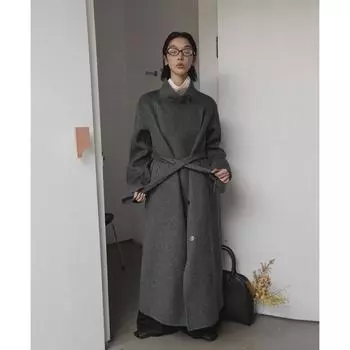Асимметричное пальто с высоким воротником из 100% шерсти для женщин, зимнее двухстороннее шерстяное пальто S