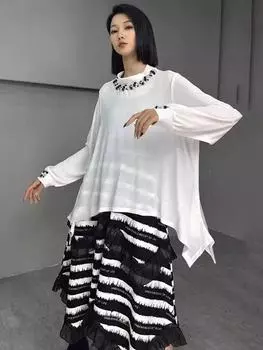 Асимметричные футболки с вышивкой XITAO Flares LJ1006 One Size белый