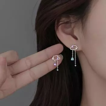 Асимметричные красочные серьги-гвоздики с кубическим цирконием, облака, капли дождя, кисточки, серьги-гвоздики для женщин, модные украшения, новинка 2022 года