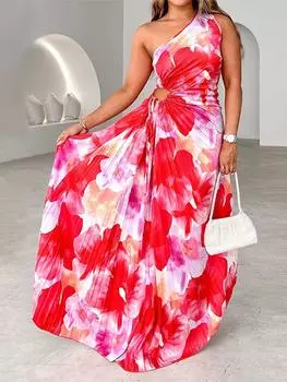 Асимметричные платья с принтом и открытыми плечами, женские весенне-летние женские вечерние платья S красный