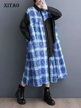 Асимметричные платья в клетку контрастного цвета XITAO ZZ0130