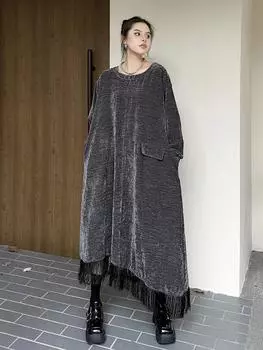 Асимметричные платья XITAO с кисточками в стиле пэчворк GYX1037 One Size чёрный