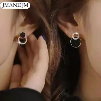 Асимметричные полые круглые серьги-гвоздики, женские серьги со стразами, модные украшения для ушей, необычные маленькие серьги, аксессуары чёрный