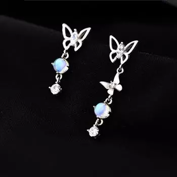 Асимметричные серьги-бабочки из стерлингового серебра 925 пробы с кисточками и лунным камнем, женские серьги в стиле «Темперамент», нишевый дизайн, трендовый