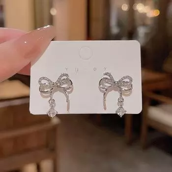 Асимметричные серьги-бантики с подвеской из циркония из серебра 925 пробы A616 серебряный