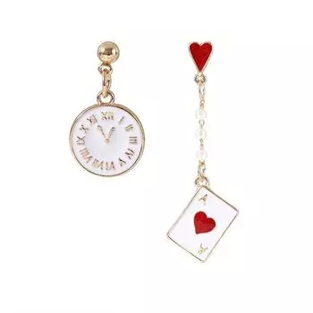 Асимметричные серьги-гвоздики Maiden Alice Dream Clock Poker