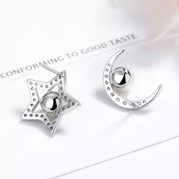 Асимметричные серьги-гвоздики с цирконами и луной для женщин. Простые и модные серьги с пресноводным жемчугом «звезда и луна».