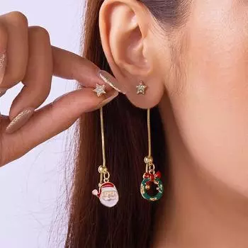 Асимметричные серьги-гвоздики с кисточками в виде Санта-Клауса для женщин и девочек, милые рождественские серьги-подвески в виде звездочек в виде елки, ювелирные подарки