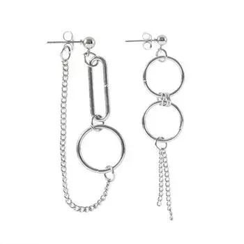 Асимметричные серьги-гвоздики с круглой цепочкой в уличном гонконгском стиле, модные и простые металлические серьги с холодным ветром