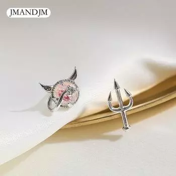 Асимметричные серьги-гвоздики с милым маленьким дьяволом, инкрустированные камнем из лунного камня для женщин