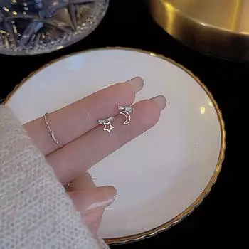 Асимметричные серьги-гвоздики в виде звезды и луны, женские легкие роскошные серьги-бантики с инкрустацией из циркония, простые и маленькие мини-серьги в виде звезды и луны