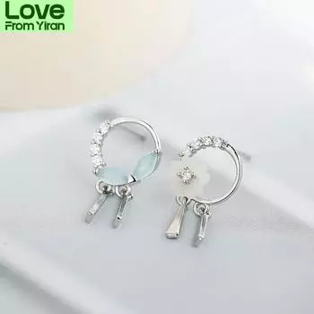 Асимметричные серьги из стерлингового серебра 925 пробы с синим цирконием, бабочкой, цветком, серьги-подвески для женщин, круглые серебряные украшения, новые S-E1323