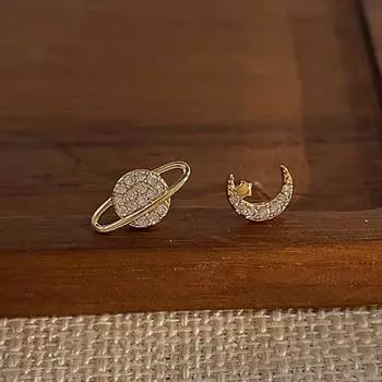 Асимметричные серьги «Луна-планета», женские легкие роскошные серьги «Звезда-луна» из циркония, темпераментные мини-серьги