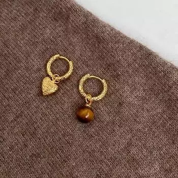 Асимметричные серьги Maillard Natural Tiger Eye для девочек — коллекция High-End 2023 Осень/Зима