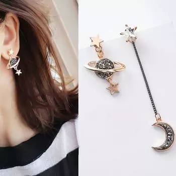 Асимметричные серьги нового дизайна для женщин, модные Bijoux Rhinestone Moon Star Planet Pendientes