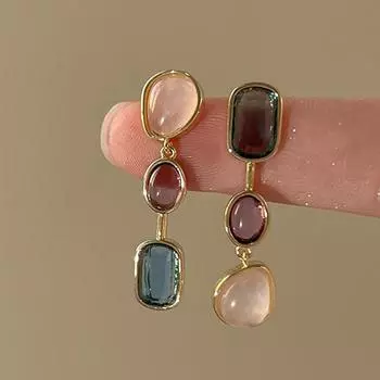 Асимметричные серьги с цветными драгоценными камнями для женщин, серебряные игольчатые серьги среднего антикварного контраста, дизайн Sense