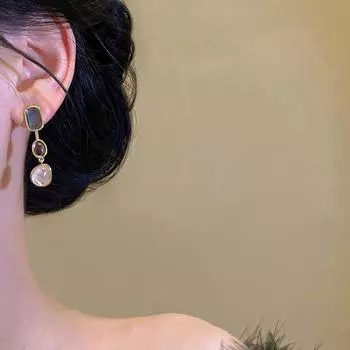 Асимметричные серьги с цветными драгоценными камнями для женщин, серебряные игольчатые серьги среднего антикварного контраста, дизайн Sense