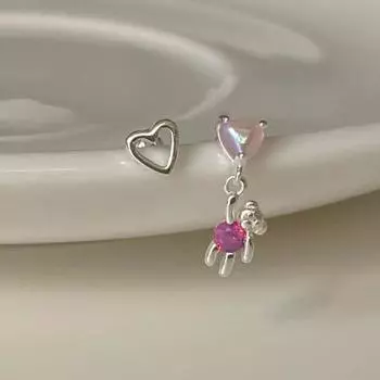 Асимметричные серьги с медведем из циркона Love, персонализированные серьги в простом и универсальном стиле