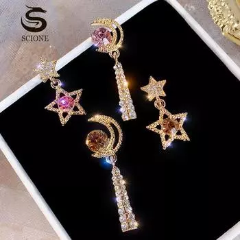 Асимметричные серьги Star Moon из серебра 925 пробы, женские нежные серьги 2019 года розовый