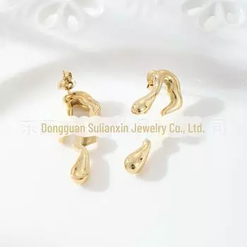 Асимметричные серьги уникального дизайна: Модные украшения из титановой стали с 18-каратным золотом EC Earrings