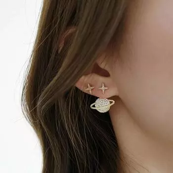 Асимметричные серьги в форме планеты с бриллиантами, серьги-иглы Golden Mars Creative Design из серебра 925 пробы в форме звезды. золотой