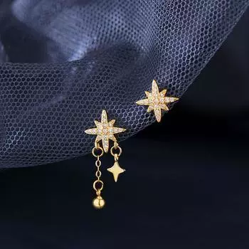 Асимметричные серьги в виде восьмиконечной звезды. Нишевый дизайн. Высококачественные и изысканные универсальные серьги для женщин.