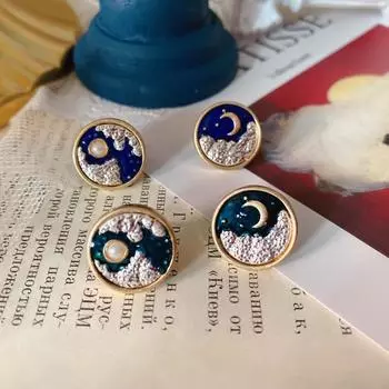 Асимметричные серьги Yunkaisunyue с эмалью в виде солнца и луны из серебра 925 пробы для женщин