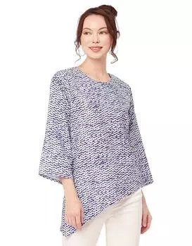 Асимметричные топы с принтом Moomaya для женщин, топ-туника из полиэстера с длинными рукавами 3XL синий