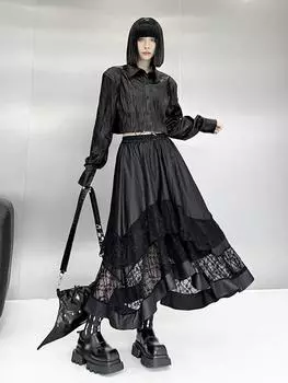 Асимметричные юбки в стиле пэчворк из кружева XITAO LJ1020 One Size чёрный