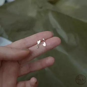Асимметричные женские серьги из стерлингового серебра 925 пробы с покрытием из золота 14 карат с простыми кристаллами в форме сердца серебряный
