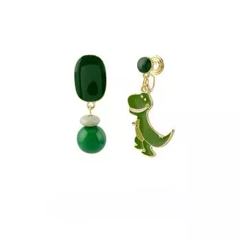 Асимметричный пирсинг ушей с зеленым динозавром, катушка от комаров, зажим для ушей, модные круглые серьги-подвески с мультяшными бусинами, женские серьги