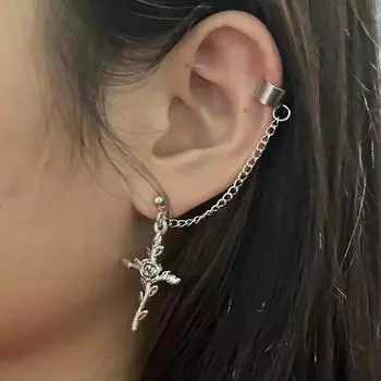 Асимметрия в стиле ретро, серьги-розы и крестики, пирсинг на одно отверстие, клипсы для ушей, ювелирные аксессуары, подарок для женщин и мужчин