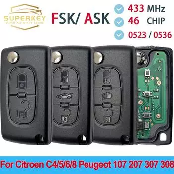 ASK FSK для Citroen C2 C3 C4 C5 C6 Xsara Berlingo для Peugeot 207 307 308 407 607 807 HU83 VA2 CE0536 CE0523 выкидной ключ с дистанционным управлением FSK For Citroen